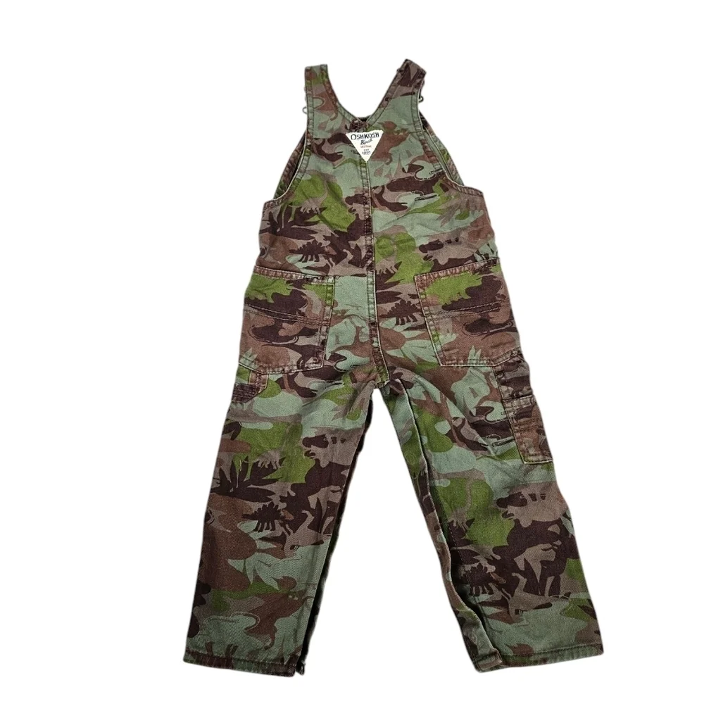 Oshkosh B'Gosh Dinosaur Camo Carpenter Vestback Bib Overalls Size 18M Boys J12